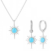 Blue Opal Northernstar Drop Hoop Earrings & Necklace Set in Sterling Silver